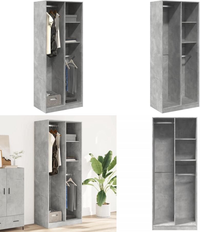 VidaXL Kledingkast 80x50x200 cm bewerkt hout betongrijs Kledingkast Kledingkasten Klerenkast Garderobekast