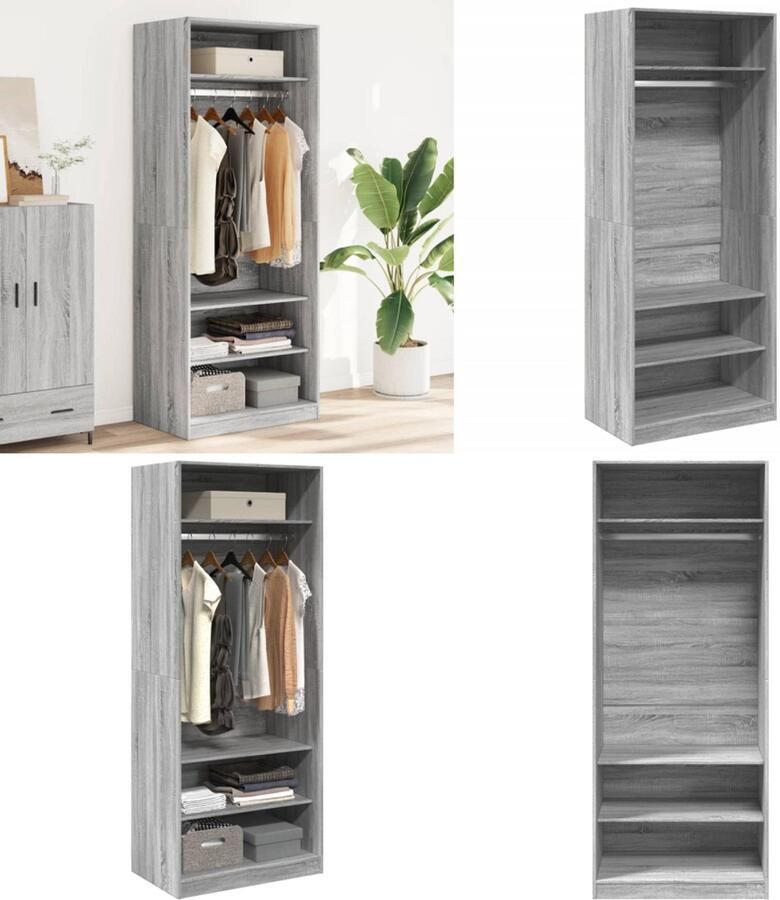 VidaXL Kledingkast 80x50x200 cm bewerkt hout grijs sonoma eikenkleur Kledingkast Kledingkasten Klerenkast Garderobekast