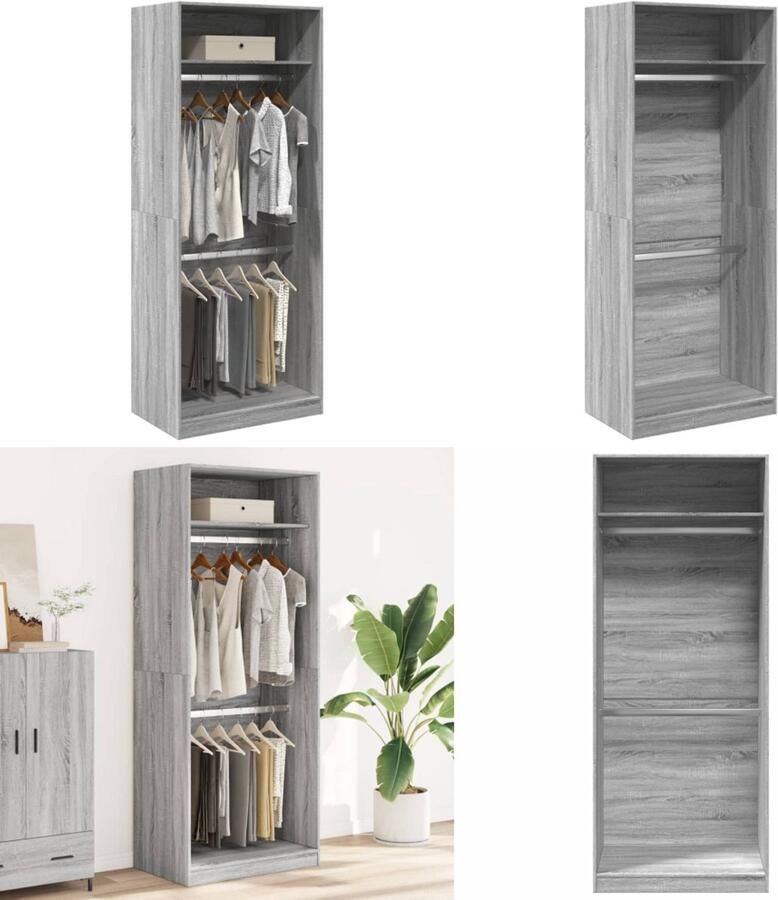 VidaXL Kledingkast 80x50x200 cm bewerkt hout grijs sonoma eikenkleur Kledingkast Kledingkasten Klerenkast Garderobekast