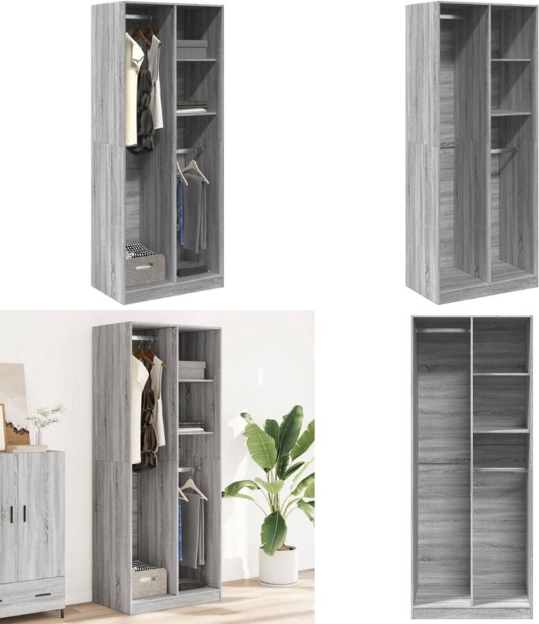 VidaXL Kledingkast 80x50x200 cm bewerkt hout grijs sonoma eikenkleur Kledingkast Kledingkasten Klerenkast Garderobekast