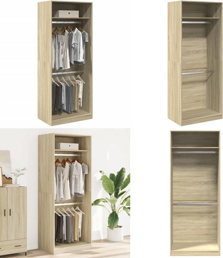 VidaXL Kledingkast 80x50x200 cm bewerkt hout sonoma eikenkleurig Kledingkast Kledingkasten Klerenkast Garderobekast