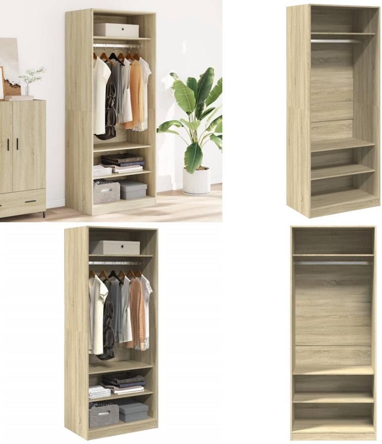 VidaXL Kledingkast 80x50x200 cm bewerkt hout sonoma eikenkleurig Kledingkast Kledingkasten Klerenkast Garderobekast - Foto 2