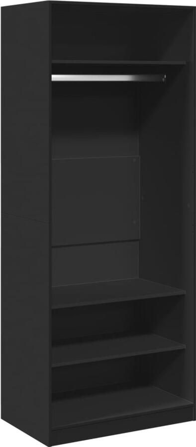 The Living Store Kledingkast 80x50x200 cm bewerkt hout zwart Kledingkast Houten Kledingkast Zwarte Kledingkast Garderobe Kledingopbergers - Foto 2