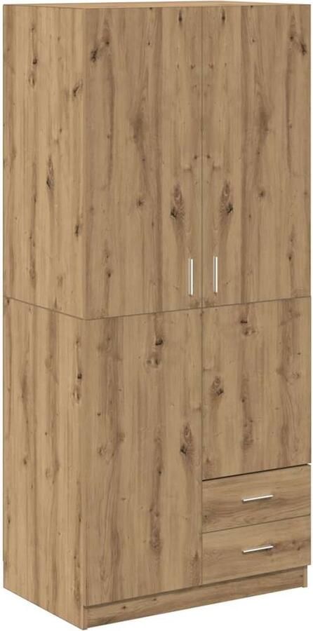 The Living Store Kledingkast 80x52x180 cm bewerkt hout artisanaal eikenkleurig Kledingkast Opslagruimte Houten Meubels Dressoir Bedroom Furniture - Foto 3