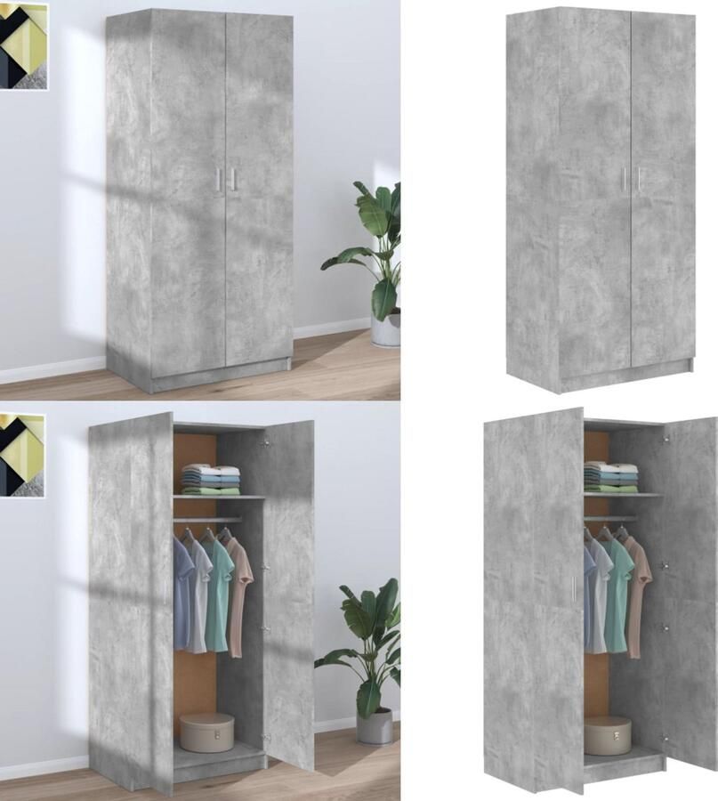 VidaXL Kledingkast 80x52x180 cm bewerkt hout betongrijs Kledingkast Kledingkasten Klerenkast Klerenkasten