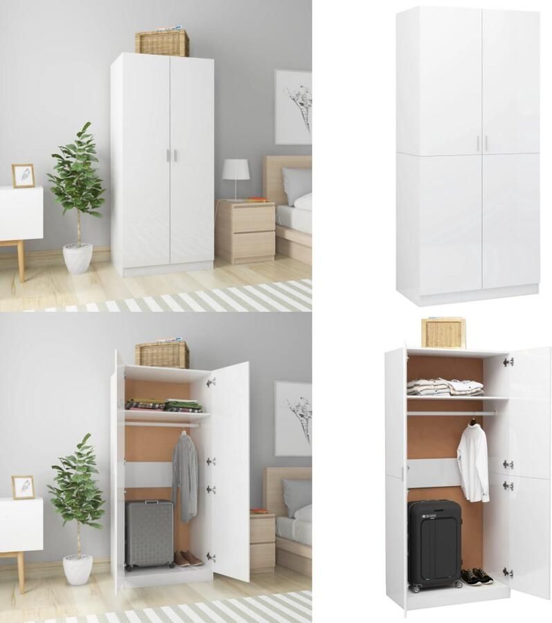 VidaXL Kledingkast 80x52x180 cm bewerkt hout hoogglans wit Kledingkast Kledingkasten Klerenkast Klerenkasten