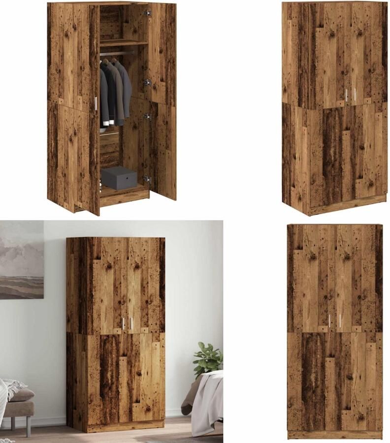 VidaXL Kledingkast 80x52x180 cm bewerkt hout oud houtkleurig Kledingkast Kledingkasten Garderobekast Slaapkamerkast