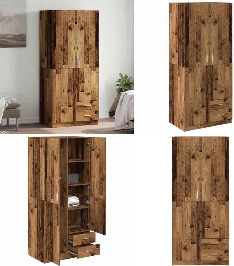 VidaXL Kledingkast 80x52x180 cm bewerkt hout oud houtkleurig Kledingkast Kledingkasten Klerenkast Garderobekast
