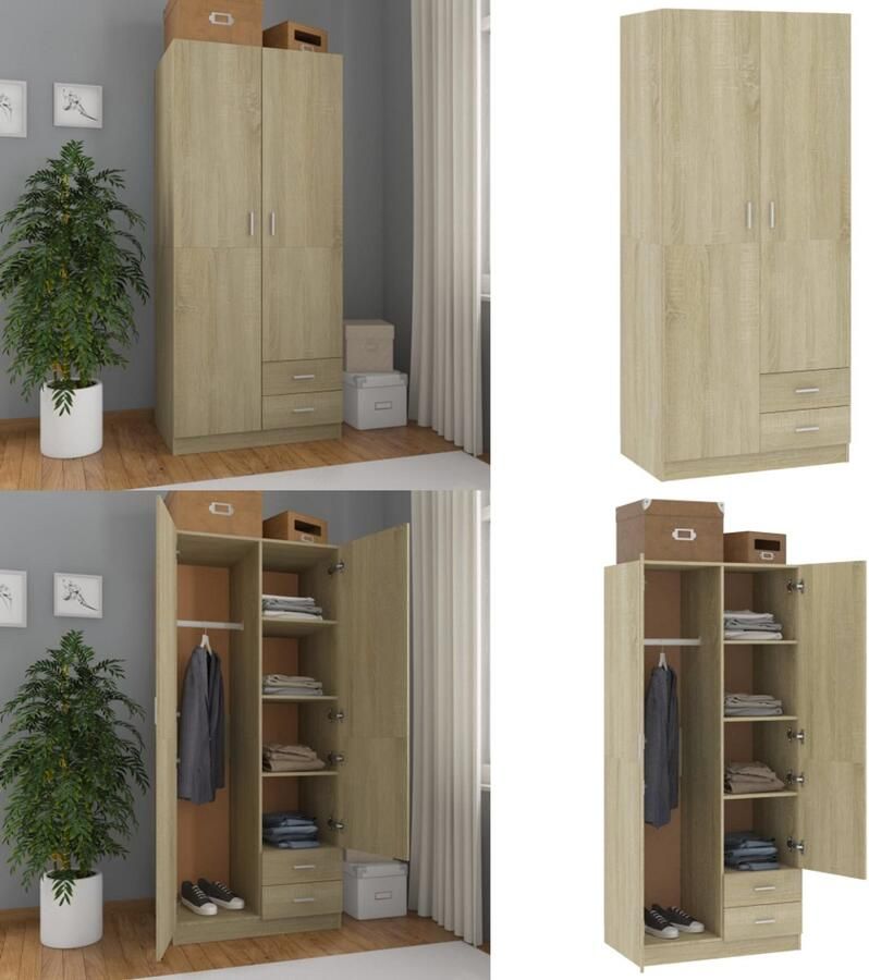 VidaXL Kledingkast 80x52x180 cm bewerkt hout sonoma eikenkleurig Kledingkast Kledingkasten Klerenkast Klerenkasten