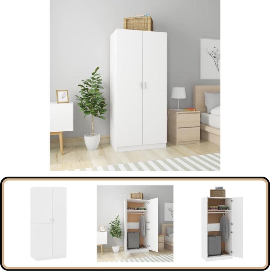 VidaXL Kledingkast 80x52x180 cm Bewerkt Hout Wit Kledingkast Witte Kledingkast Houten Kledingkast Garderobe Bergruimte Slaapkamer Meubilair Compact Meubel Opslagruimte