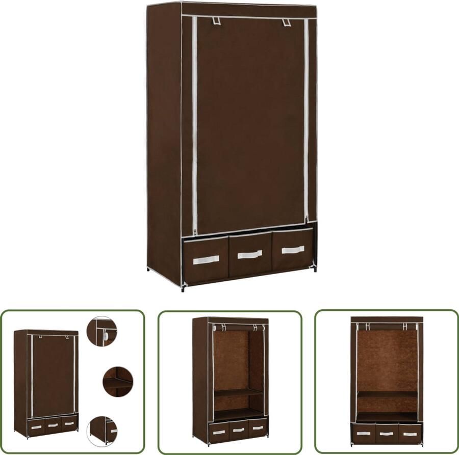 VidaXL Kledingkast 87x49x159 cm Bruin Met 3 lades Kledingkast Opbergruimte Bruine Kledingkast Vouwkast Praktische Kast Ladekast - Foto 2