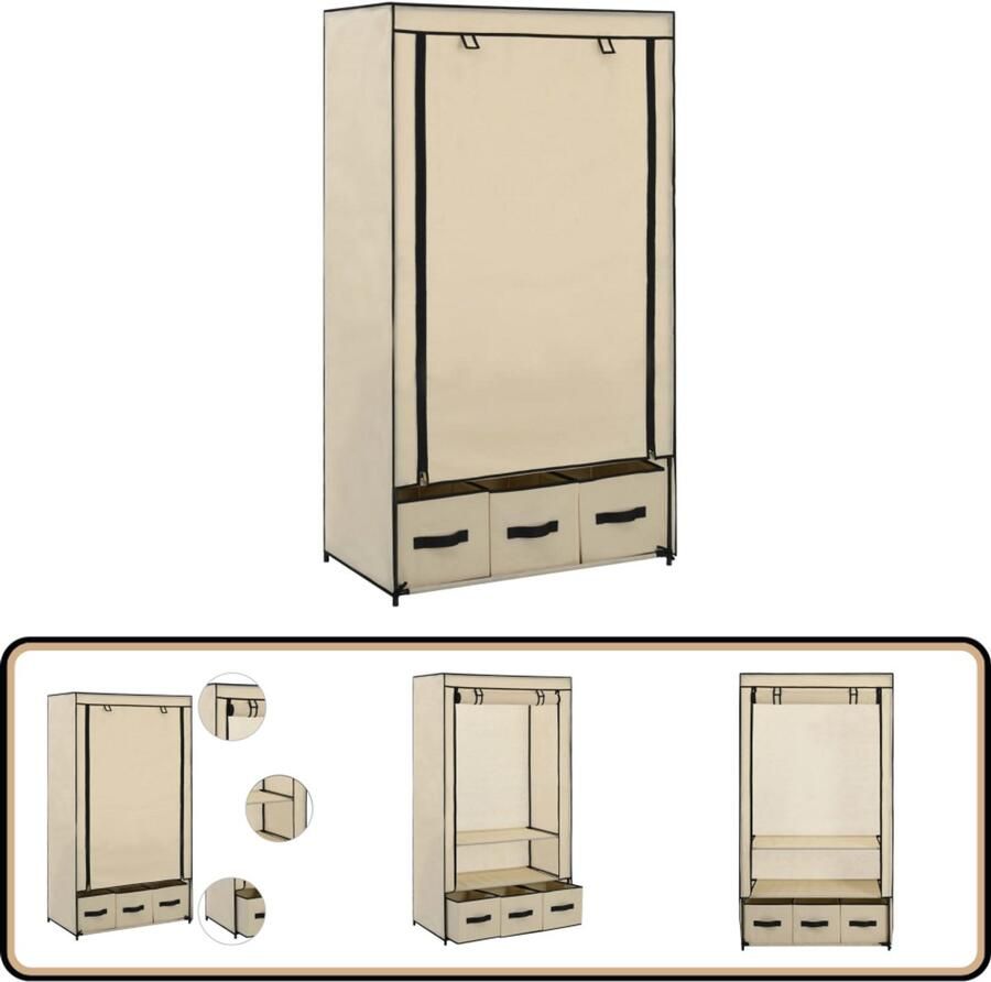 The Living Store Kledingkast 87x49x159 cm stof crème Opvouwbare Kast Kledingkast Opbergkast Nonwoven Kast Kruimelbestendige Kast
