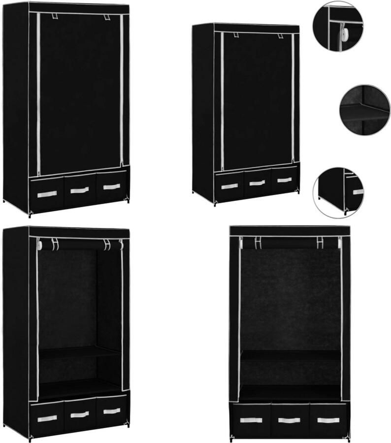 VidaXL Kledingkast 87x49x159 cm stof zwart Kledingkast Kledingkasten Kledingrek Kledingrekken