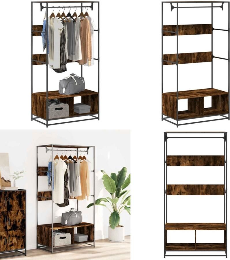 VidaXL Kledingkast 90x50x180 cm bewerkt hout gerookt eikenkleurig Kledingkast Kledingkasten Klerenkast Garderobekast