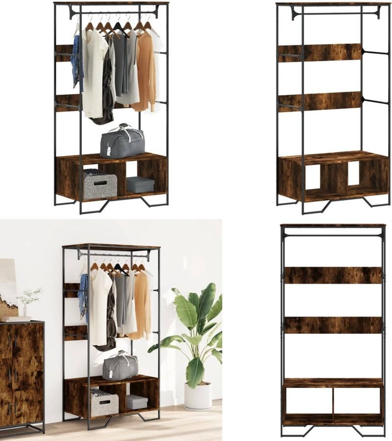 VidaXL Kledingkast 90x50x180 cm bewerkt hout gerookt eikenkleurig Kledingkast Kledingkasten Klerenkast Garderobekast