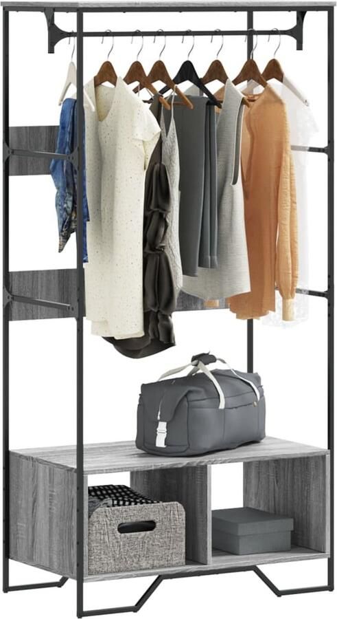 VidaXL Kledingkast 90x50x180 cm Grijs Sonoma Eiken Kasten Kledingopbergers Kledingrek Houten Kledingrek Grijze Kast - Foto 2