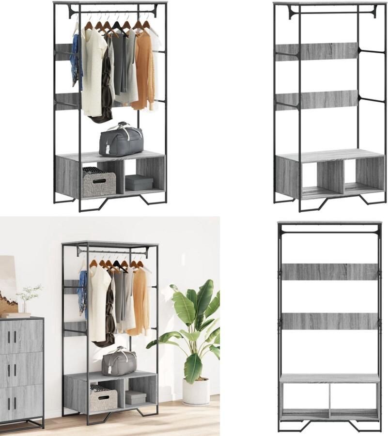 VidaXL Kledingkast 90x50x180 cm bewerkt hout grijs sonoma eikenkleurig Kledingkast Kledingkasten Klerenkast Garderobekast