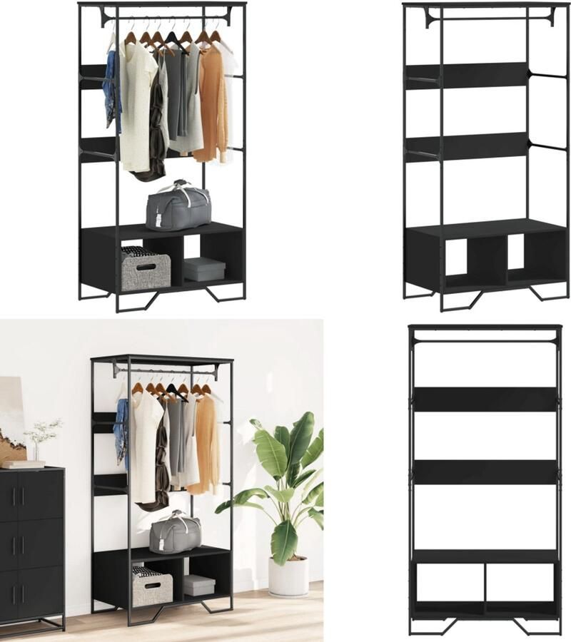 VidaXL Kledingkast 90x50x180 cm bewerkt hout zwart Kledingkast Kledingkasten Klerenkast Garderobekast