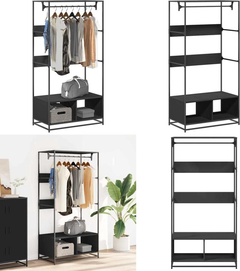 VidaXL Kledingkast 90x50x180 cm bewerkt hout zwart Kledingkast Kledingkasten Klerenkast Garderobekast