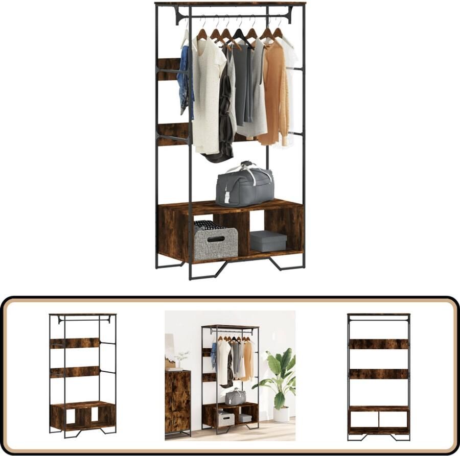 VidaXL Kledingkast 90x50x180 cm gerookt eiken Kasten Kledingkast Houten Kast Bergruimte Garderobe Modern Design Compact Gerookt Eiken Stapelbar Multifunctioneel Decoratief Minimalistisch