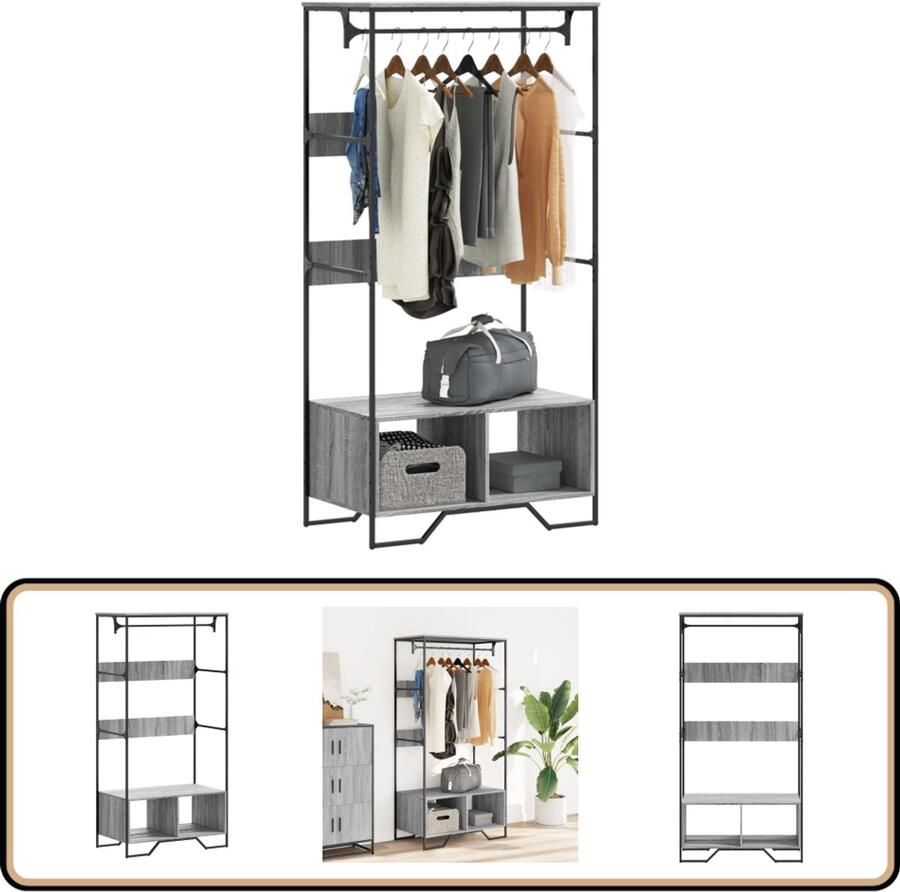 VidaXL Kledingkast 90x50x180 cm Grijs Sonoma Eiken Kasten Kledingopbergers Kledingrek Houten Kledingrek Grijze Kast