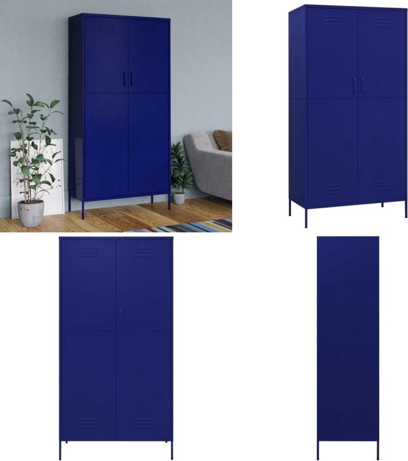 VidaXL Kledingkast 90x50x180 cm staal marineblauw Kledingkast Kledingkasten Klerenkast Klerenkasten
