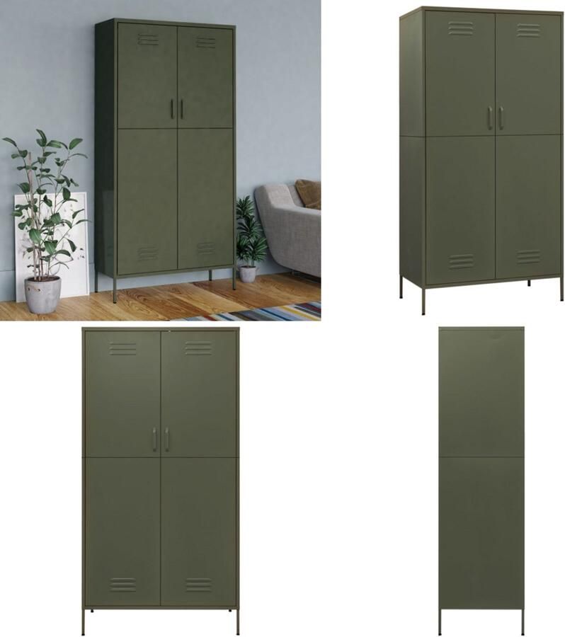VidaXL Kledingkast 90x50x180 cm staal olijfgroen Kledingkast Kledingkasten Klerenkast Klerenkasten