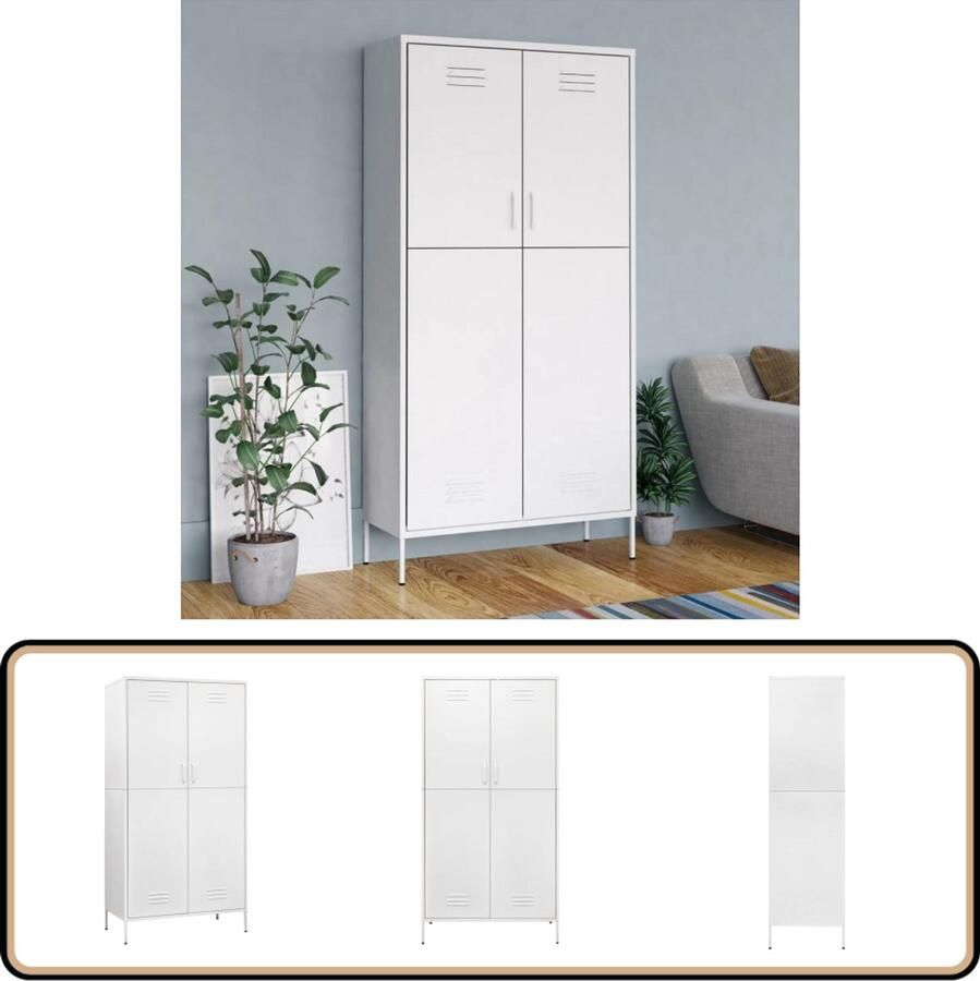 VidaXL Kledingkast 90x50x180 cm Staal Wit Kledingkast Garderobe Bergruimte Opslagruimte Metalen Kast Witte Kast Industrieel Design