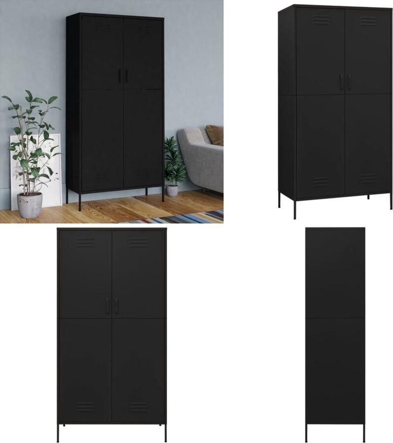VidaXL Kledingkast 90x50x180 cm staal zwart Kledingkast Kledingkasten Klerenkast Klerenkasten