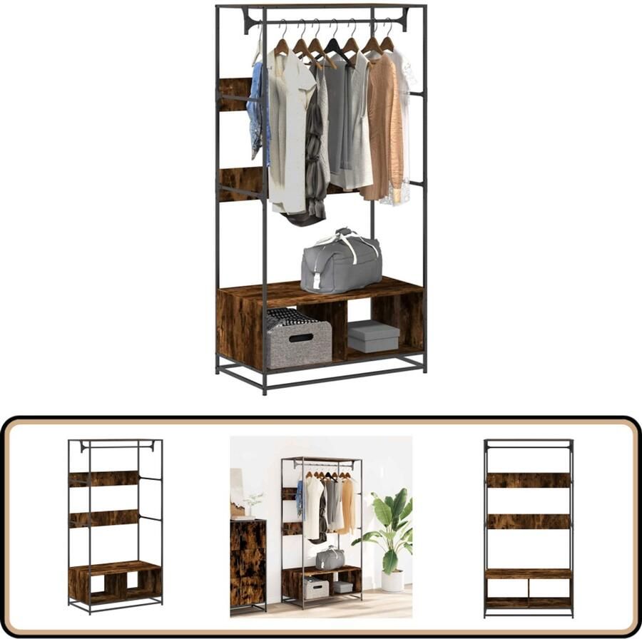 VidaXL Kledingkast 90x50x180cm Gerookt Eiken Kledingkast Houten Kledingkast Garderobe Bergruimte Opslagkast