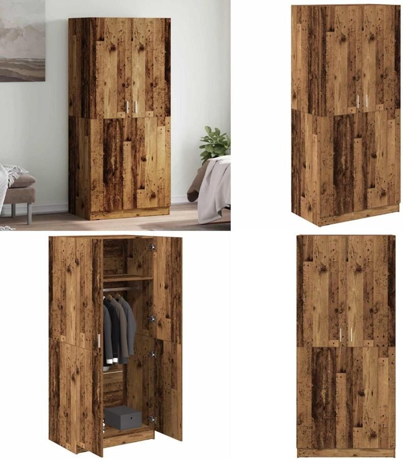 VidaXL Kledingkast 90x52x200 cm bewerkt hout oud houtkleurig Kledingkast Kledingkasten Garderobekast Slaapkamerkast