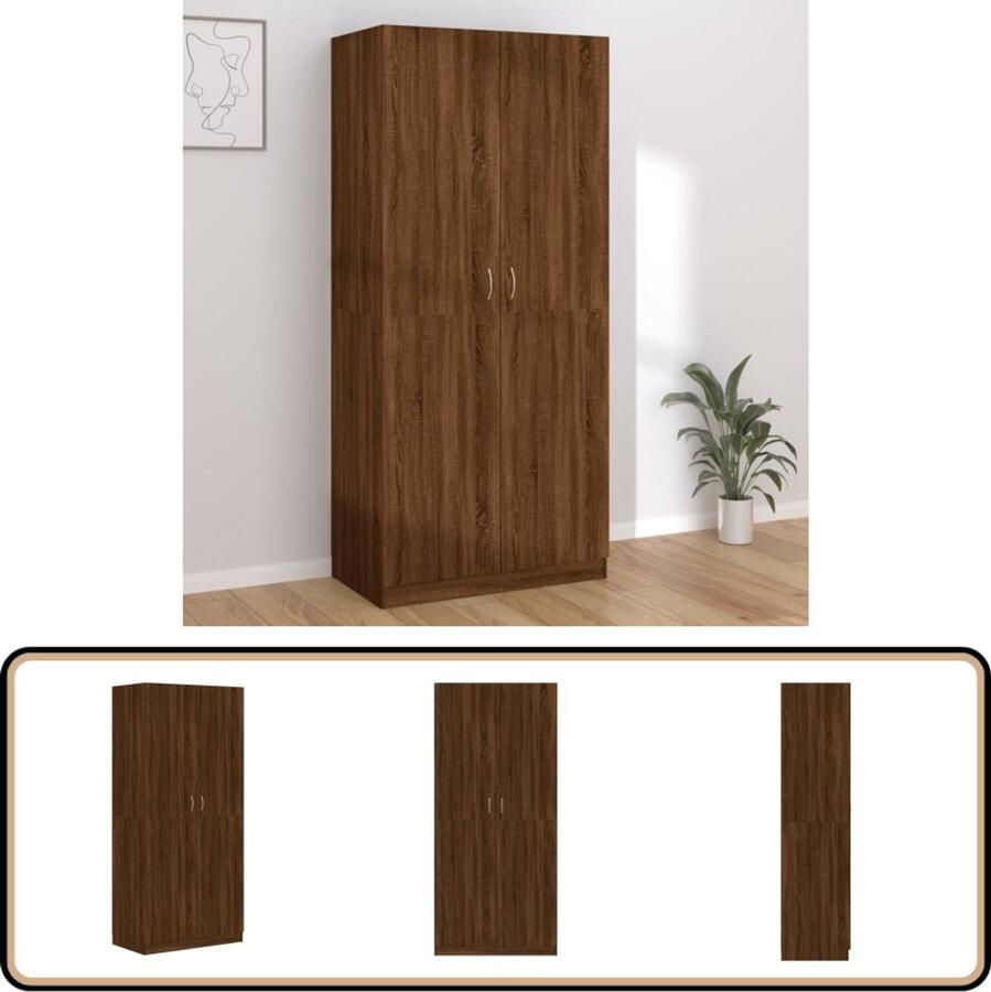 The Living Store Kledingkast Bruineiken 90x52x200 cm Ruime opberging en stabiel frame Kledingkast Garderobe Bergruimte Slaapkamer Bruine Eiken Kleur - Foto 2