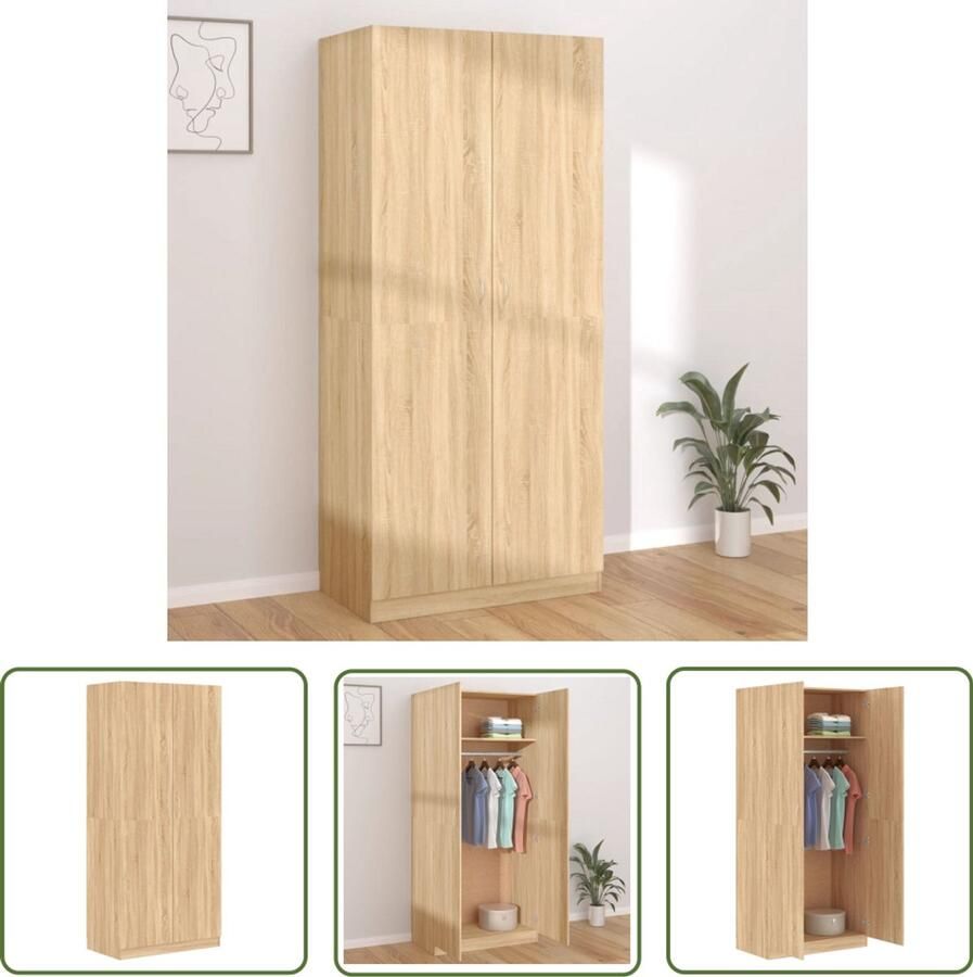 VidaXL Kledingkast 90x52x200 cm Sonoma Eiken Compacte Kledingkast Sonoma Eiken Houten Kledingkast Bruine Kledingkast Garderobe Bergruimte - Foto 2