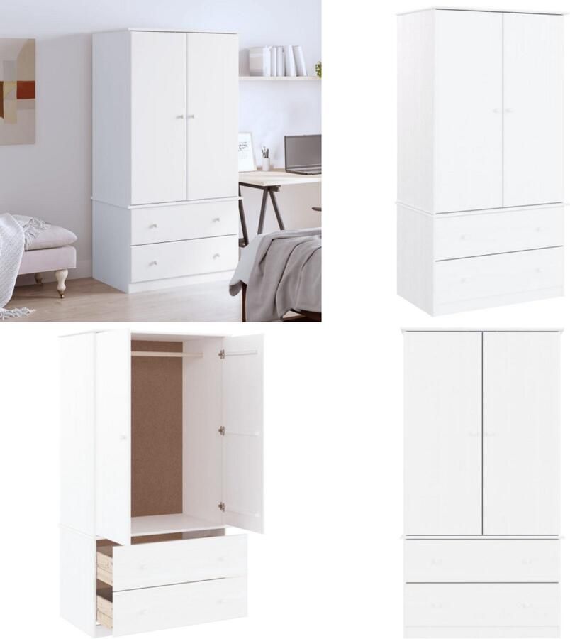 VidaXL Kledingkast ALTA 90x55x170 cm massief grenenhout wit Kledingkast Kledingkasten Opbergkast Kast