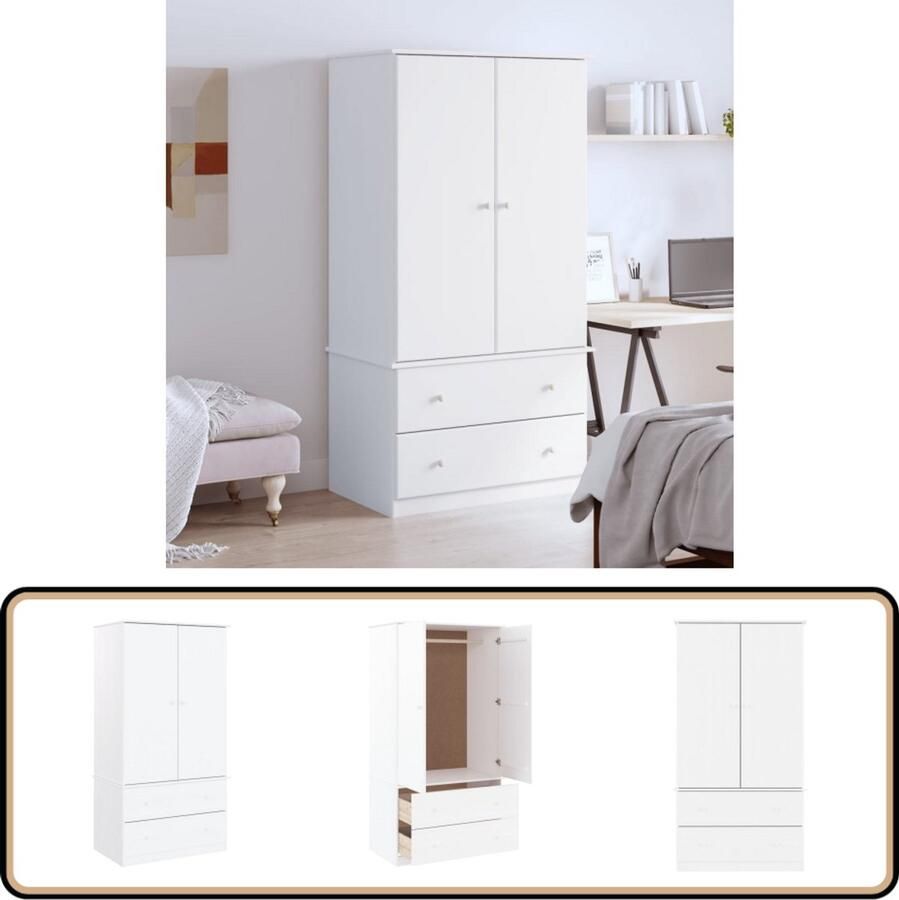 VidaXL Kledingkast ALTA 90x55x170 cm Wit Grenenhout Houten Kledingkast Garderobe Dressoir Opbergkast Grenenhout Wit Vintage Landelijk Modern