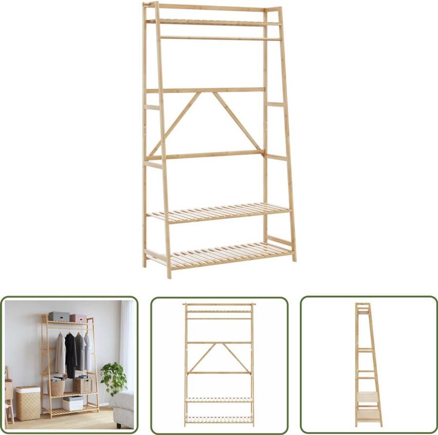 The Living Store Kledingrek met schappen 110x40x180 cm bamboe Bamboekast Kledingkast Garderobe Kasten Rek Opbergsysteem
