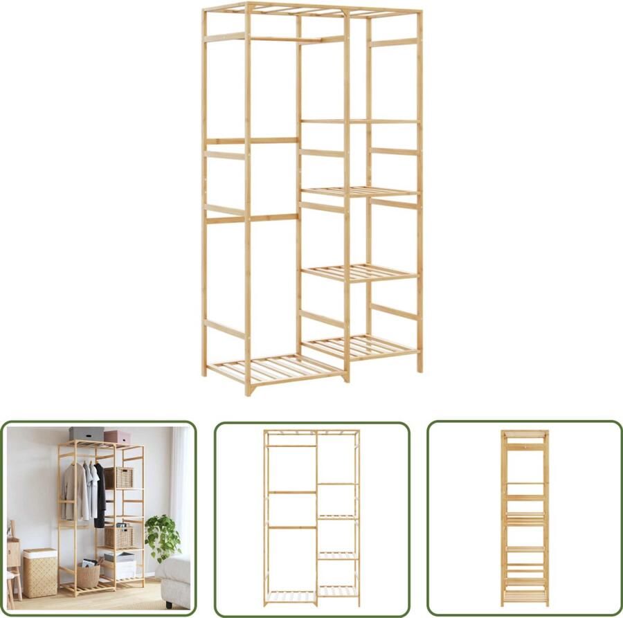 The Living Store Kledingrek met schappen 100x50x184 5 cm bamboe Bamboekastje Kledingkast Garderobe Opbergplank Dressoir