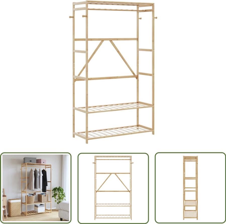 The Living Store Kledingrek met schappen 110x40x175 cm bamboe Bamboekastje Kledingkast Garderobe Opbergmeubilair Dressoir