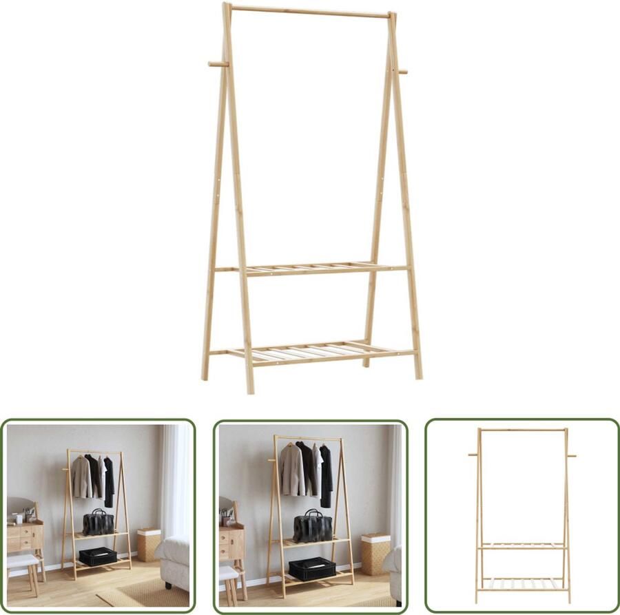 The Living Store Kledingrek met schappen 96x45 5x150 5 cm bamboe Bamboekastje Kledingkast Opbergplank Garderobe Kastenoplossing