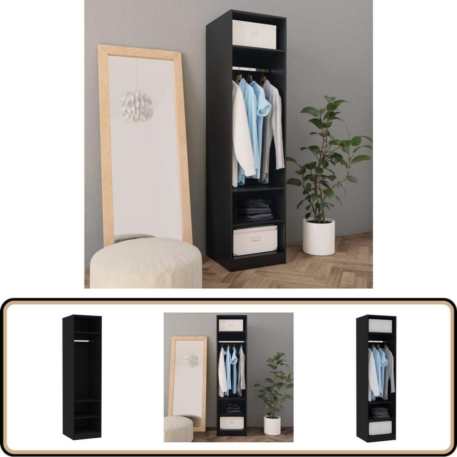 VidaXL Kledingkast Bewerkt Hout Zwart 50x50x200 cm Kledingkast Compact Zwarte Kledingkast Houten Kledingkast Garderobe Bergruimte Slaapkamer Meubilair Design Meubel