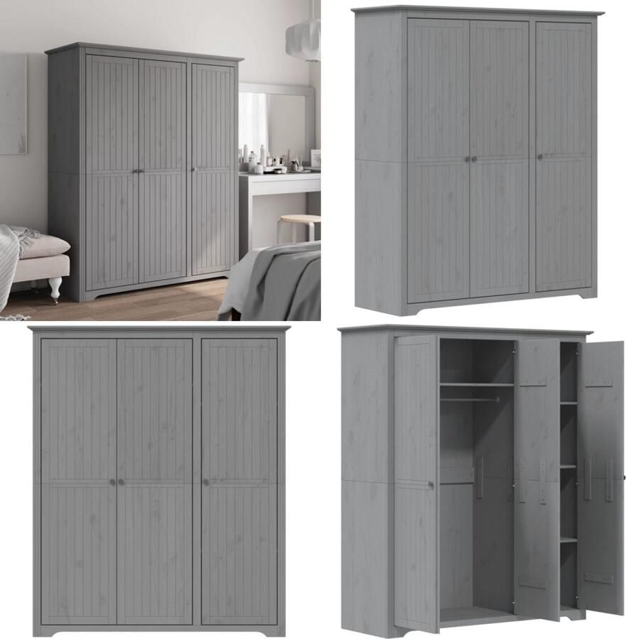 VidaXL -Kledingkast-BODO-151 5x52x176 5-cm-massief-grenenhout-grijs