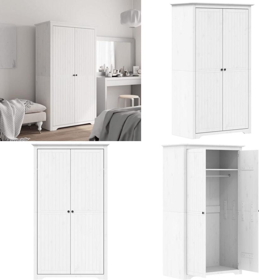 VidaXL Kledingkast BODO 99x53 5x173 cm massief grenenhout wit Kledingkast Kledingkasten Garderobekast Kast