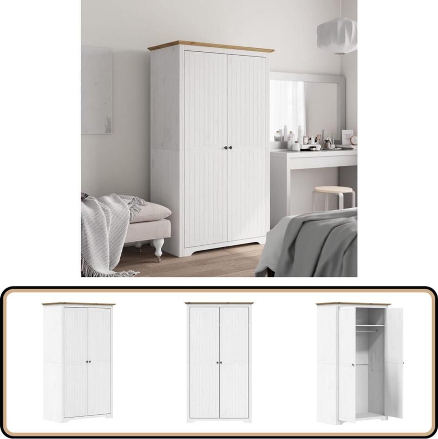 VidaXL Kledingkast BODO 99x53 5x173 cm Wit Bruin Kledingkast Houten Kast Frans Design Garderobe Opbergruimte
