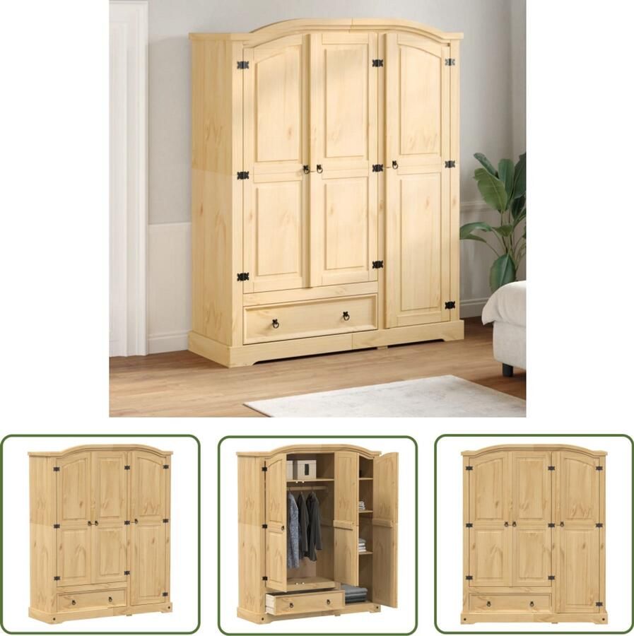 The Living Store Kledingkast Corona 151 5x52x186 cm massief grenenhout Kledingkast Groot Houten Kast Grenenhouten Kast Vintage Kast