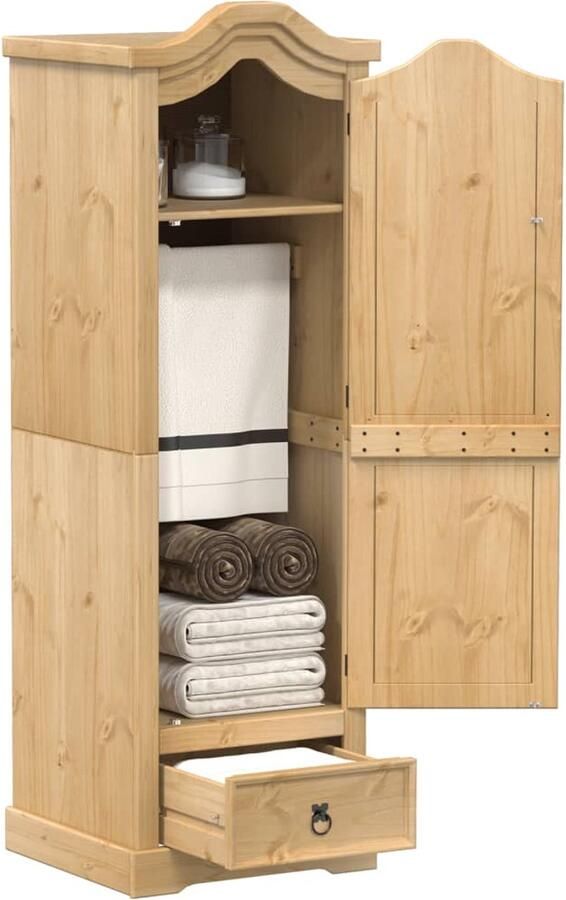 VidaXL Kledingkast Corona Massief Grenenhout 170 cm Kledingkast Kledingkasten Opbergkast Kast