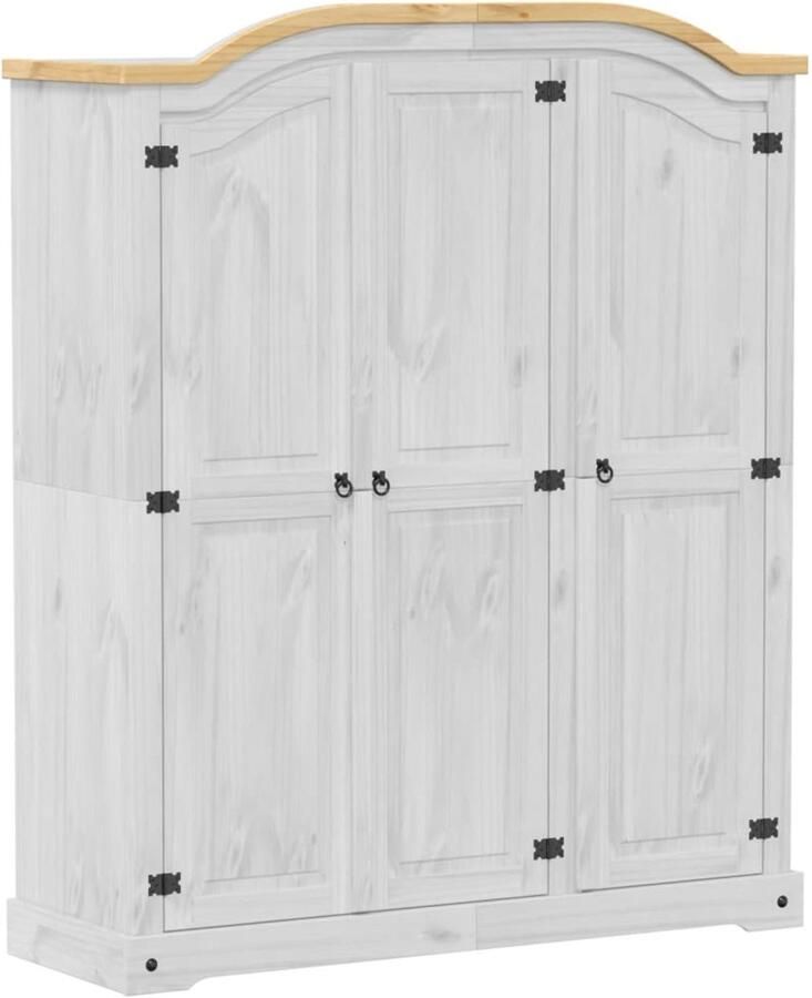 The Living Store Kledingkast Corona wit 151 5x52x186 cm massief grenenhout Kledingkast Groot Grenenhouten Kast Witte Kast Vintage Kast - Foto 2