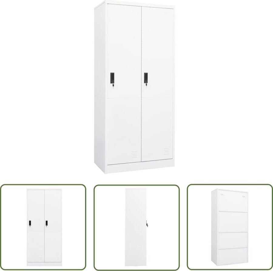 The Living Store Garderobekast Staal 80 x 50 x 180 cm Wit Garderobe Kledingkast Klemmenkast Opslagruimte Metalen Kast - Foto 2