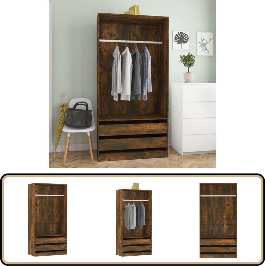 The Living Store Kledingkast 100x50x200 cm bewerkt hout gerookt eikenkleurig Kledingkast Houten Kast Bruine Kast Compact Kast Opbergkast - Foto 2