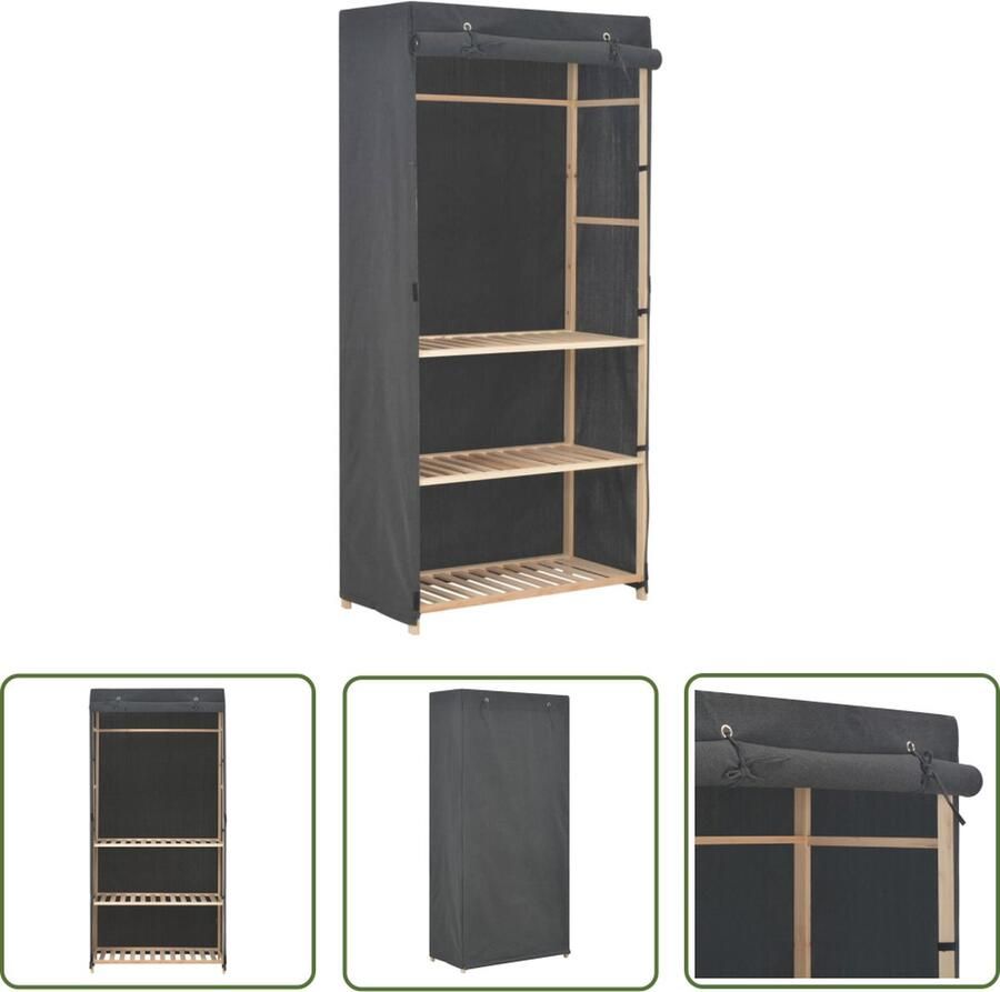 The Living Store Functionele Kledingkast Grijs 79 x 40 x 170 cm 3 lagen Functionele Kledingkast Grijs Garderobe Opslagmogelijkheden Slaapkamerinrichting