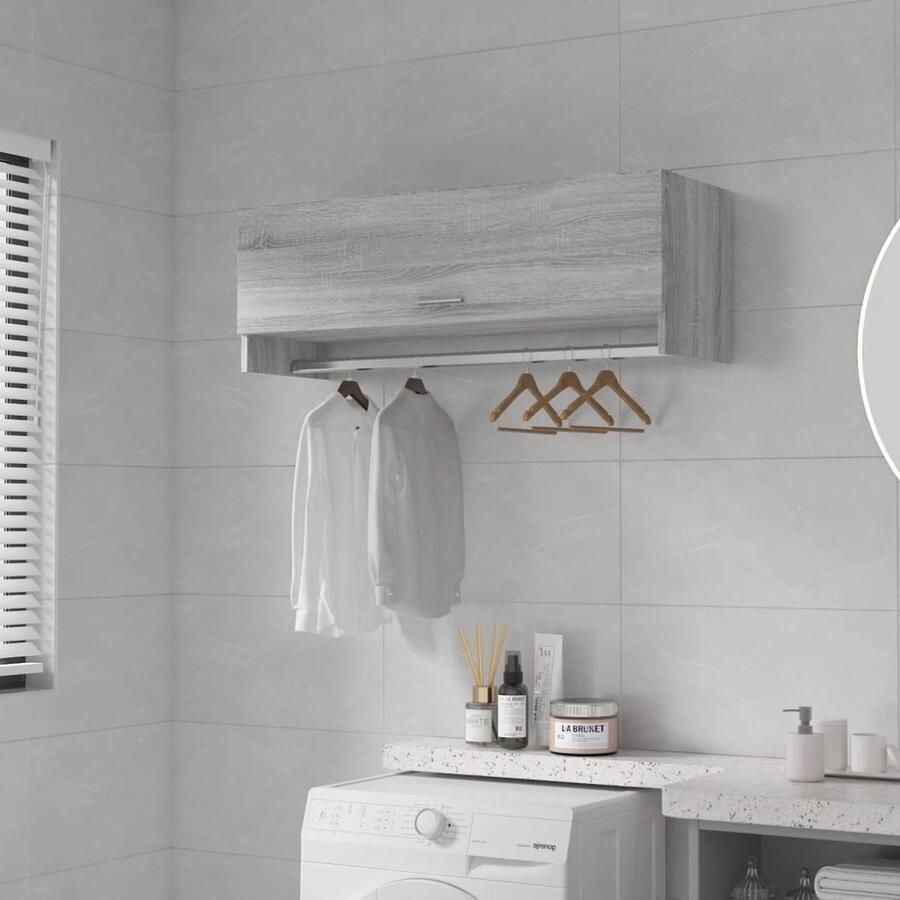 VidaXL Kledingkast Grijs Sonoma Eiken 100 cm Kledingkast Compact Grijze Kledingkast Houten Kledingkast Bergruimte Opslagmogelijkheden Dressoir Wandmeubel - Foto 2